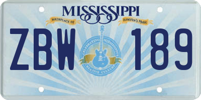 MS license plate ZBW189