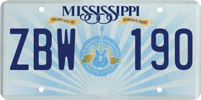 MS license plate ZBW190
