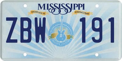 MS license plate ZBW191