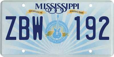 MS license plate ZBW192