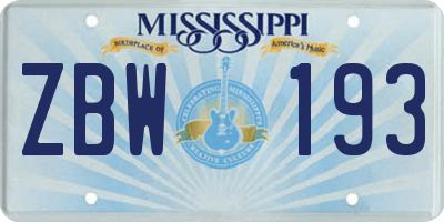 MS license plate ZBW193