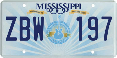 MS license plate ZBW197