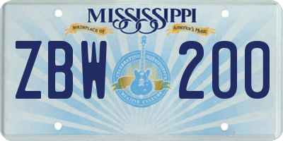 MS license plate ZBW200