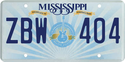 MS license plate ZBW404