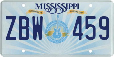 MS license plate ZBW459