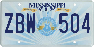 MS license plate ZBW504