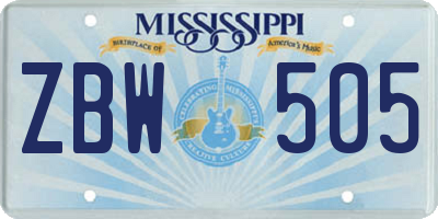 MS license plate ZBW505