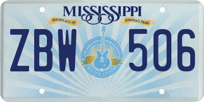 MS license plate ZBW506