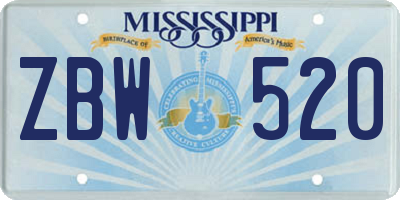 MS license plate ZBW520