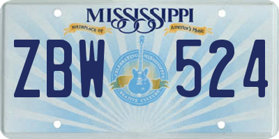 MS license plate ZBW524