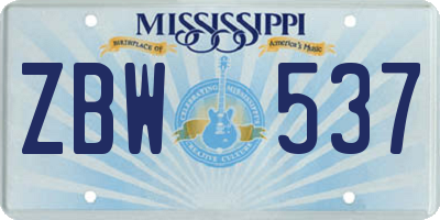 MS license plate ZBW537