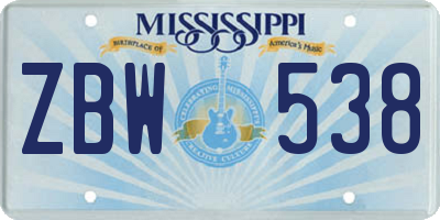 MS license plate ZBW538