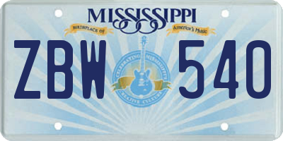 MS license plate ZBW540