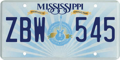 MS license plate ZBW545