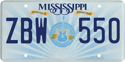 MS license plate ZBW550