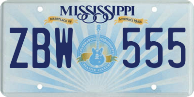 MS license plate ZBW555