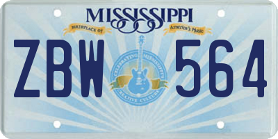 MS license plate ZBW564