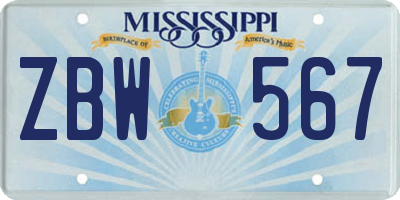 MS license plate ZBW567