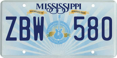 MS license plate ZBW580