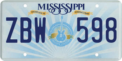 MS license plate ZBW598
