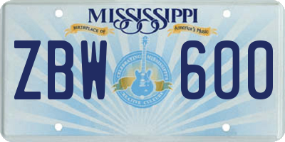 MS license plate ZBW600