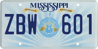 MS license plate ZBW601
