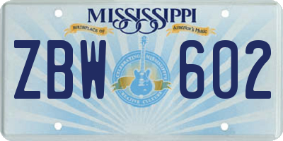 MS license plate ZBW602