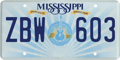 MS license plate ZBW603