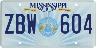 MS license plate ZBW604