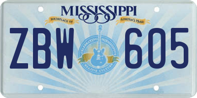 MS license plate ZBW605