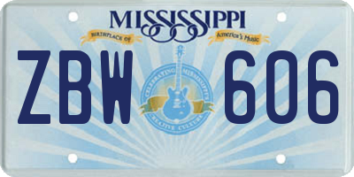 MS license plate ZBW606
