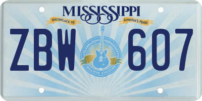 MS license plate ZBW607