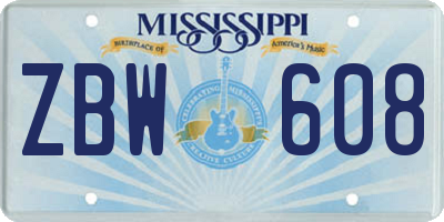 MS license plate ZBW608