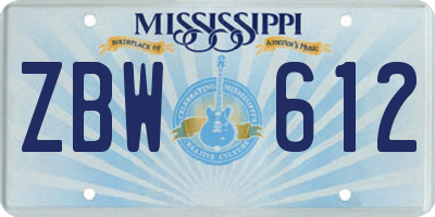 MS license plate ZBW612