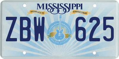 MS license plate ZBW625