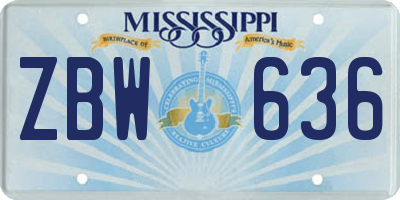 MS license plate ZBW636