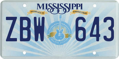 MS license plate ZBW643