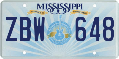 MS license plate ZBW648