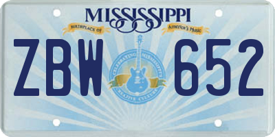 MS license plate ZBW652