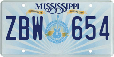 MS license plate ZBW654