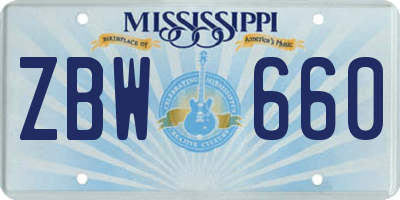 MS license plate ZBW660