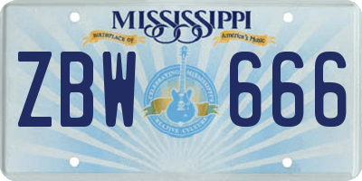 MS license plate ZBW666