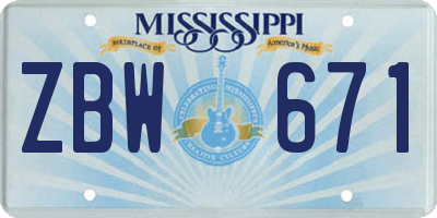 MS license plate ZBW671