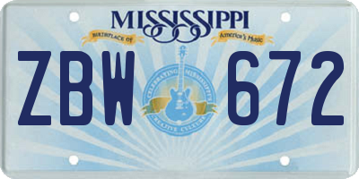 MS license plate ZBW672