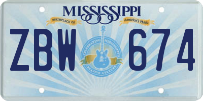 MS license plate ZBW674