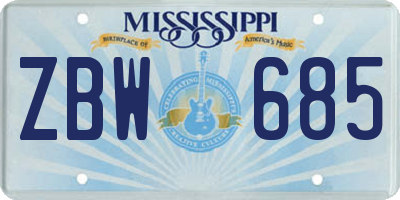 MS license plate ZBW685