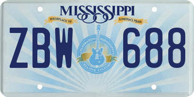 MS license plate ZBW688