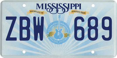 MS license plate ZBW689
