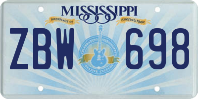MS license plate ZBW698
