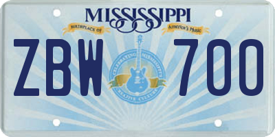 MS license plate ZBW700